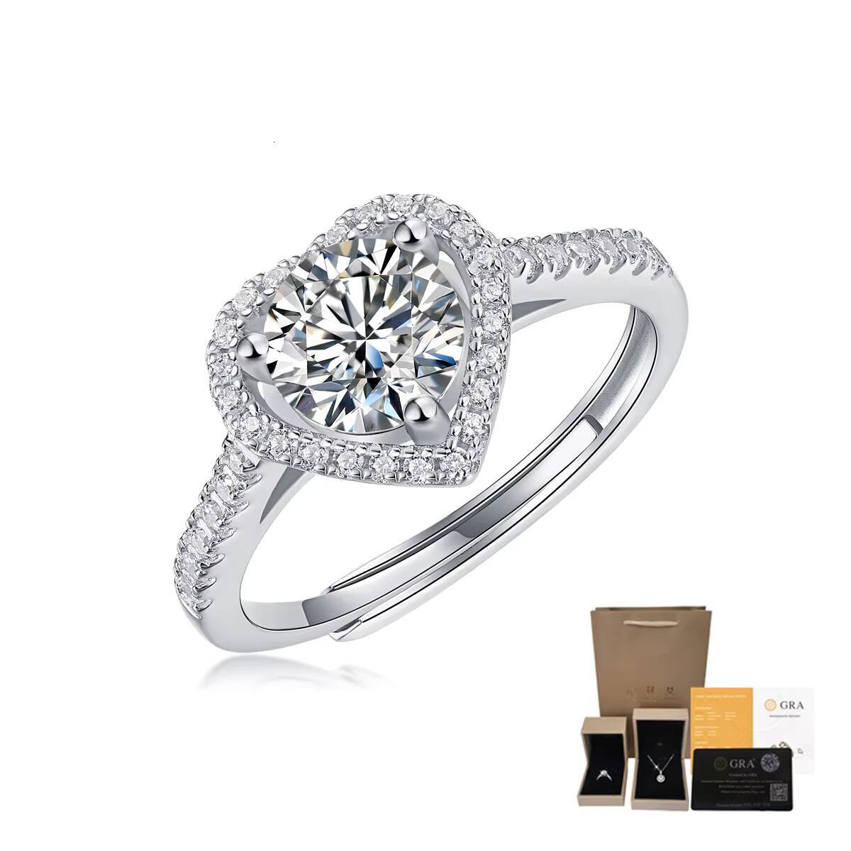 S925 Silver Adjustable Womens Fashion Ring with Prong Setting Moissanite Jewelry