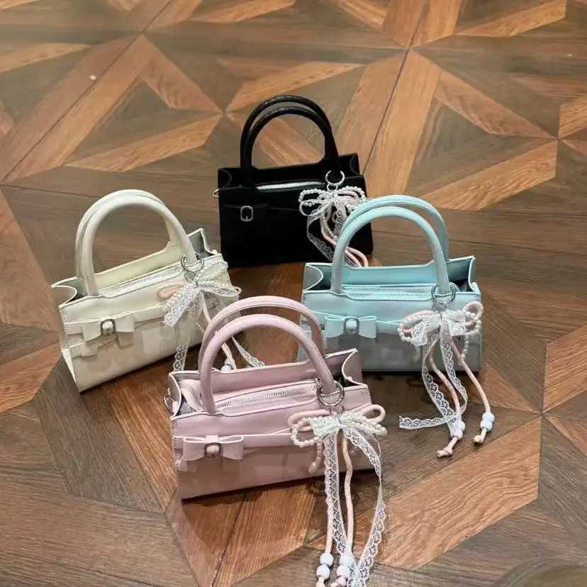 Korean Style Bow Hand Bag Purse Wen Fairycore Ahetic Leather Handle Messenger Bag Hot Girls Sweet Cute Square Bag New Y250725