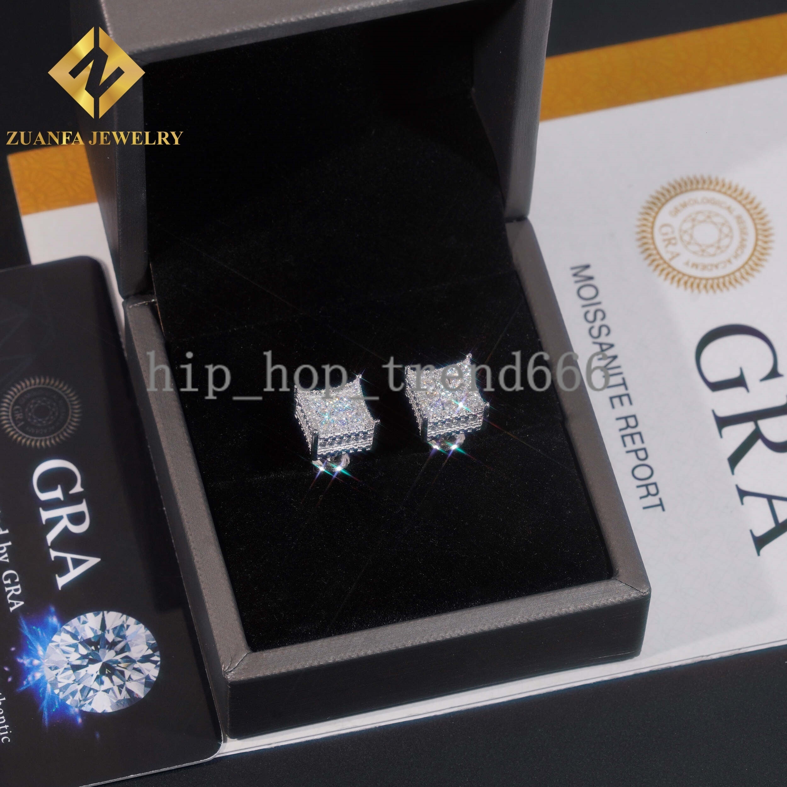 10*10mm Square Stud Earring 925 Silver Moissanite Stud Hip Hop Fine Jewelry Stud Earring for Men Women