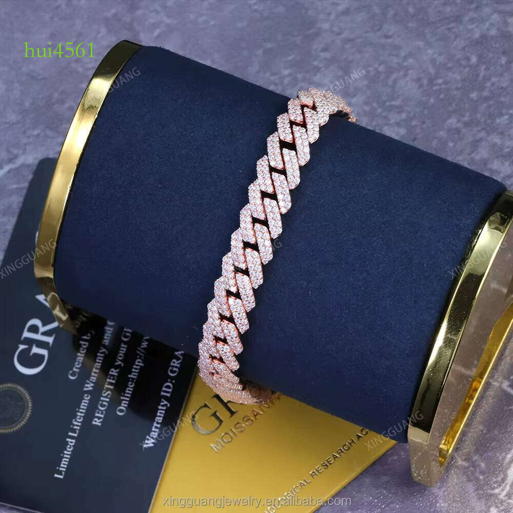 XG Pass Dia Tester Iced Out Cuban Sier Plated Gold Vvs Moissanite Bracelets for Men
