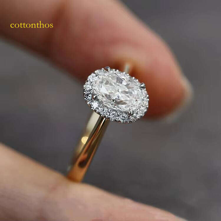 Fashion Jewelry 8x12MM Oval Cut D Color Moissanite 4.5CT Dia 14K Yellow Gold Rind Anniversary Ring