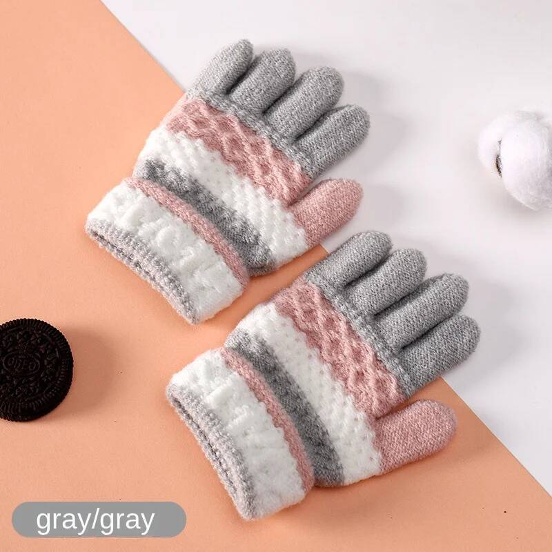 Autumn Winter Children's Warm 3-8 Year Old Boys and Girls Thickened Striped Knitted Full Finger Gloves ddmythur