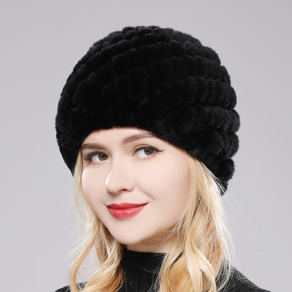 Women Winter Warm Rex Rabbit Fur Hat Snow Cap Winter Hats for Women Girls Fur Knit Beanies Natural Fluffy Hat 250724