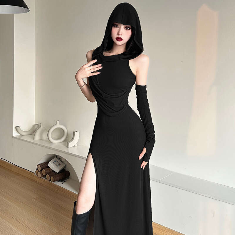 2023 Summer New Women's Solid Color Sexy High Waist Bodycon Hooded Dress 18b