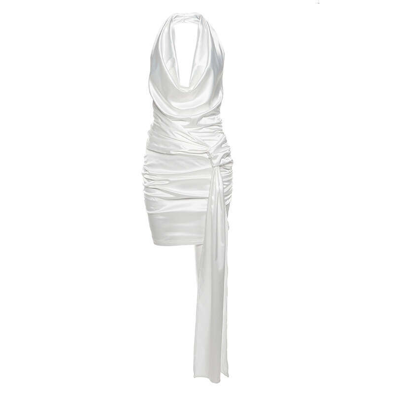 2023 Autumn New Women's Solid Color Slim High Waist Street Fashion V-Neck Sleeveless Dress 5cf