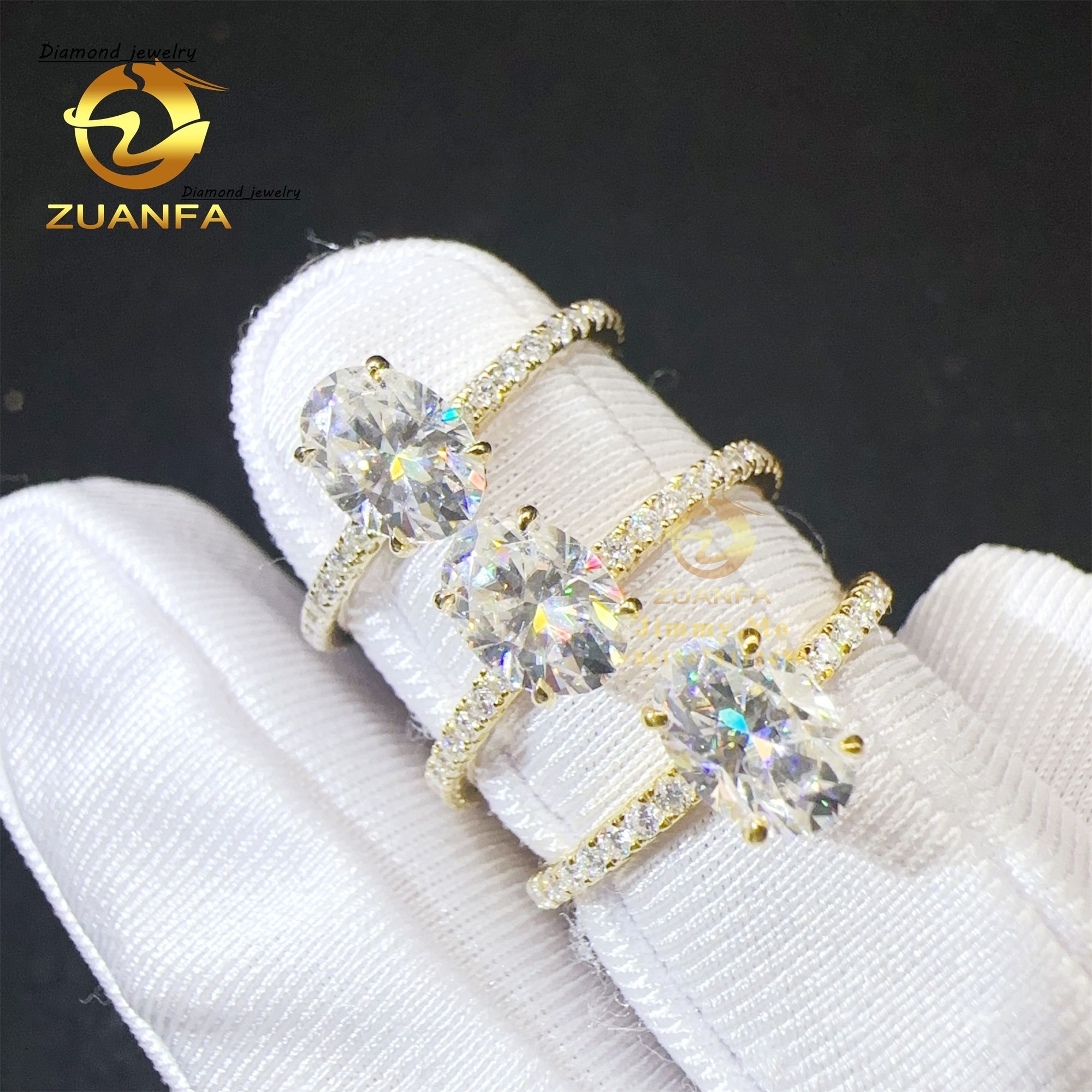 10k 14k 18k Yellow Gold 1ct Iced Crushed Oval Moissanite Diamond Engagement Wedding Band Ring Anniversary Gift GRA Certificate