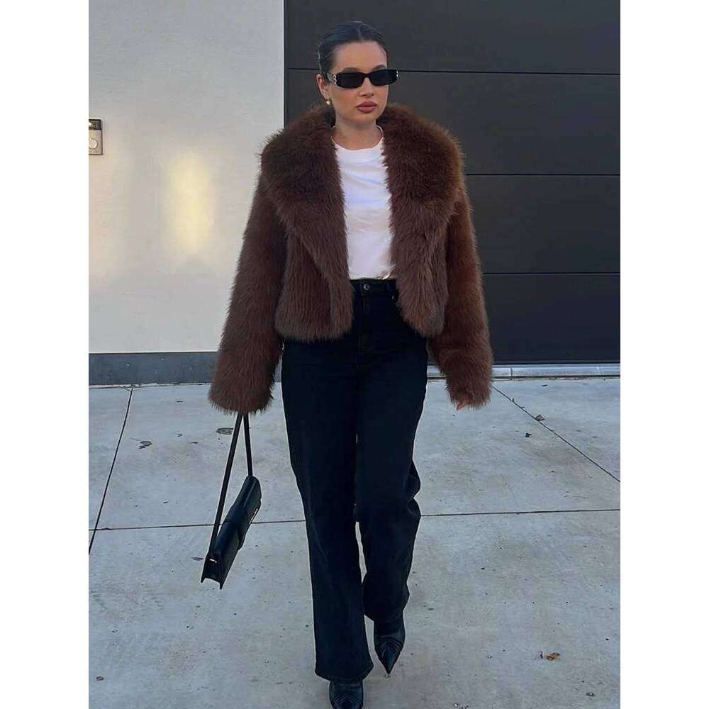 2025 RARA Women's Winter New Style Lapel Long-Sleeved Artificial Fur Effect Short Coat Comfortable Temperament Versatile