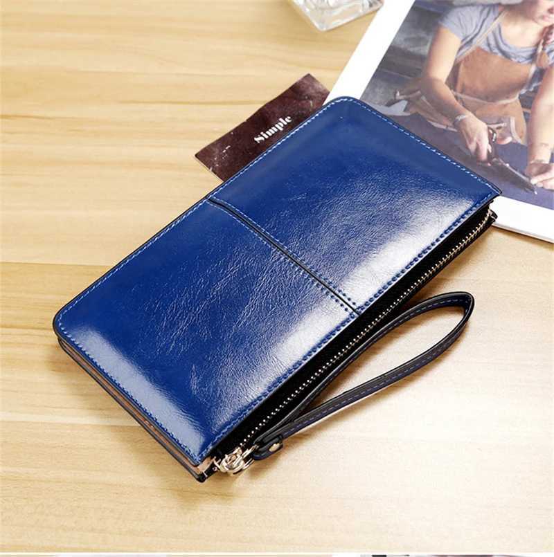 Womens Vintage Oil Wax PU Leather Clutch Wallet Female Large Capacity Phone Purse Ladies Wristband Simple Card Holder Pouch Bag Z250725