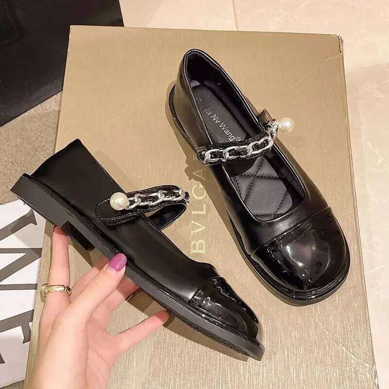 Ladies Footwear Low Heel Elegant Leather Casual Mary Jane Kawaii Women's Shoes Black Cute Japanese Style Lolita Round Toe