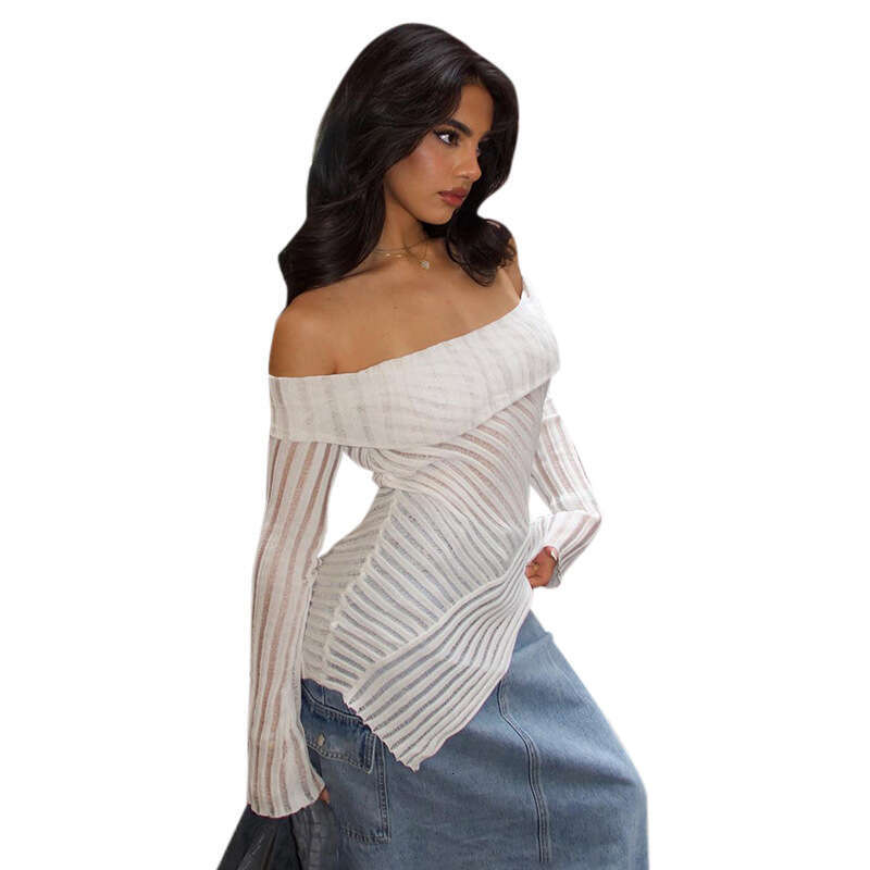 Y23tp304 Women's Autumn New Solid Color Off-Shoulder Backless Flared Long Sleeve Casual Top T-Shirt For Women B5