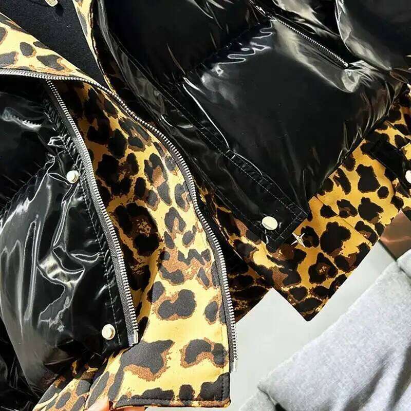 PFHQ American Fashion Leopard Print Patchwork Fake Two-Piece Design Fashionable Bread Jacket New Men's Warm Cotton Coat 21Z7225