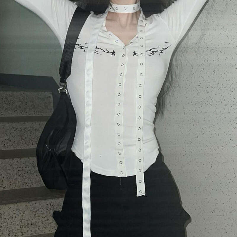 2024 Summer New Women's Solid Color Slim Fit Street Fashion V-Neck Long Sleeve Top 01e