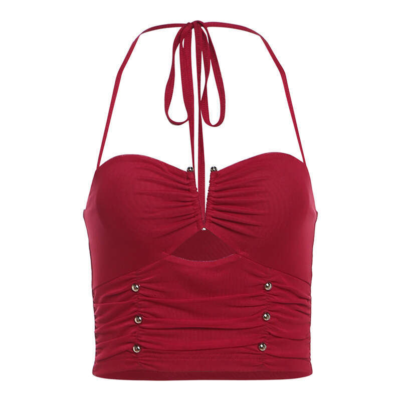 2024 Summer New Women's Solid Color Slim Fit Street Fashion Halter Sexy Backless Tank Top c27