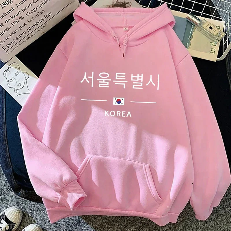 Seoul Korea Print Hoodie for Woman High Quality Hoode Long Sleeve Pullover All Season Female Daily Casual Sport Loose Sweatshirt 250725