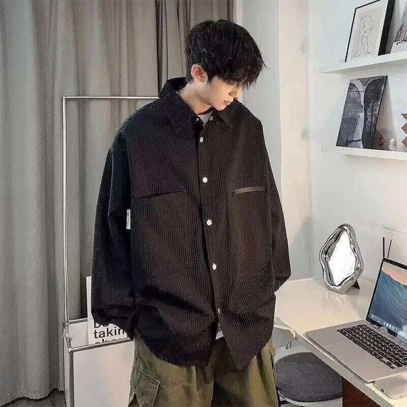 Hong Kong Style Work Shirt Men Long Sleeve Casual Trendy Overshirt