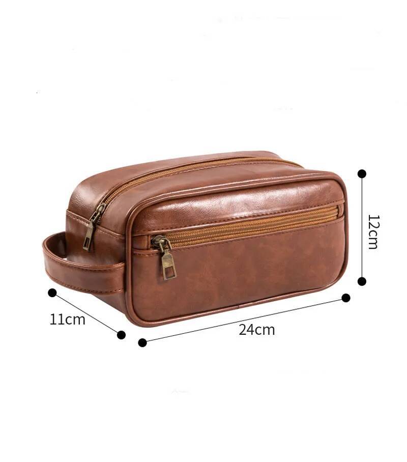 Men Vintage PU Leather Toiletry Travel Necessary Business Cosmetic Makeup Cases Male Hanging Double Layered Wash Bag