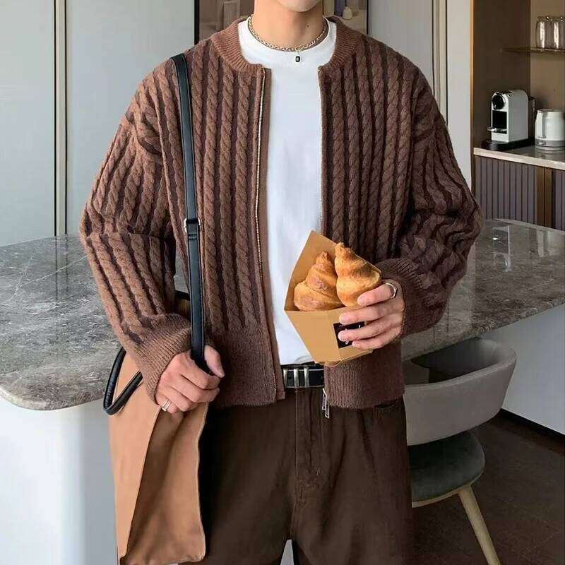 Streetwear Casual Men's Sweater Cardigan Tops Fall Winter Fashion Crochet Twist Knit Jacket Coat Men Trendy Knitted Sweatercoats