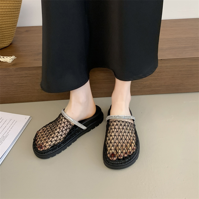 Ddmysports Mesh Woven Round Toe Hollow Outdoor Non Slip Slippers New Thick Sole On Closed Sandals Outdoor Shoes