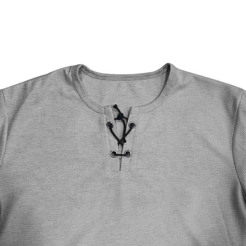 Summer athleisure fashion slim breathable mens short sleeve t-shirt European and American mens tie-up henley shir Y250724