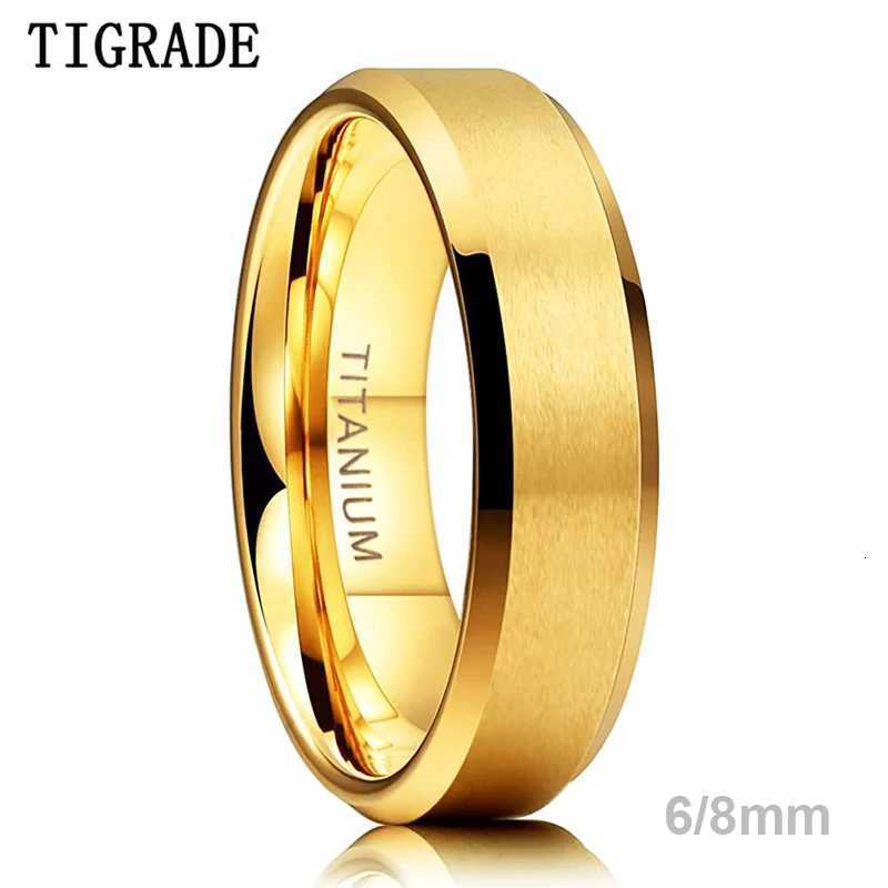 TIGRADE Pure Titanium Ring Gold 6MM 8MM Brushed Wedding Band Luxury and Comfortable Suitable for Men and Women Anti Allergy W250417