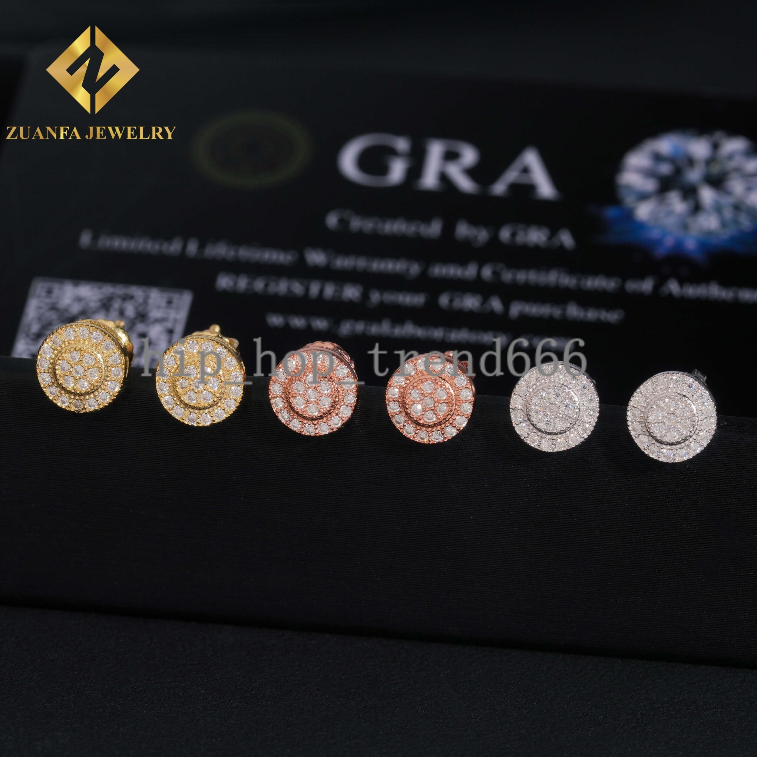 Round Shape Stud Earrings 925 Silver 18K Gold Plated VVS Moissanite Stud Earring Fine Hip HOP Jewelry Men Women