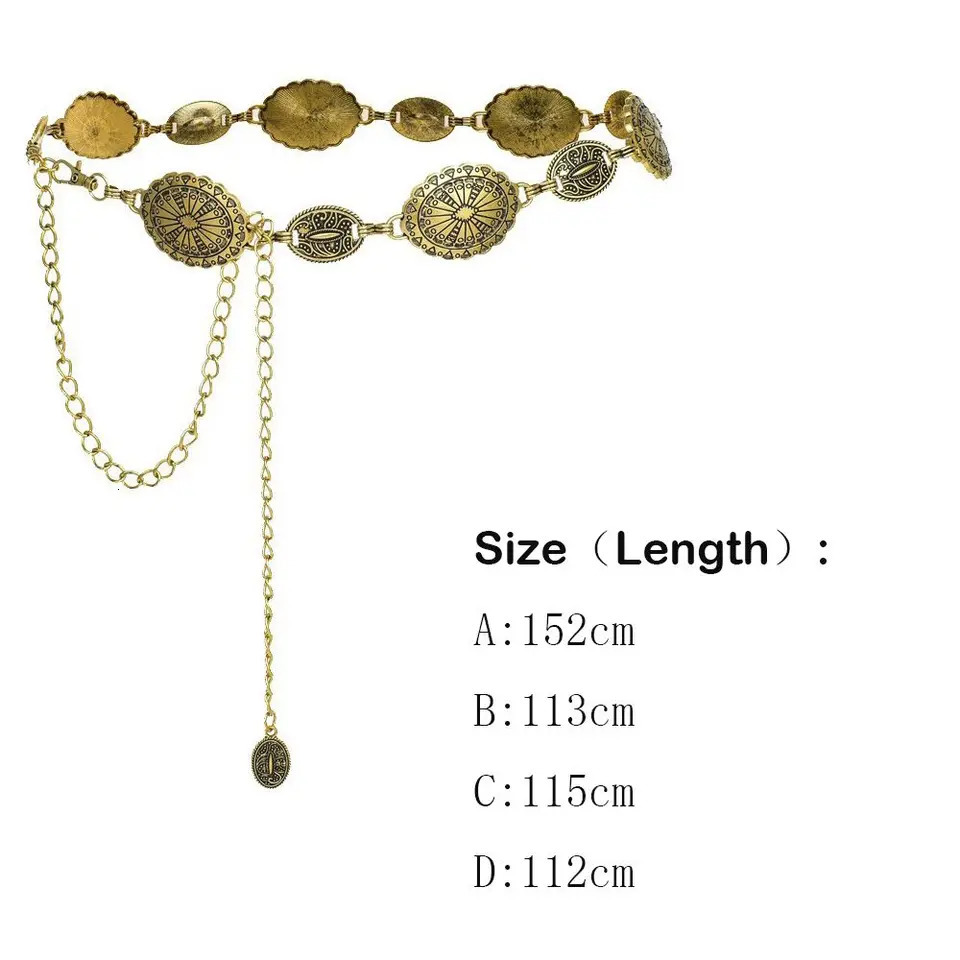 Fashion Metal Womens Waist Chain Gold/Silver Adjustable Retro Waist Chain Durable Carved Chain Belt 250722