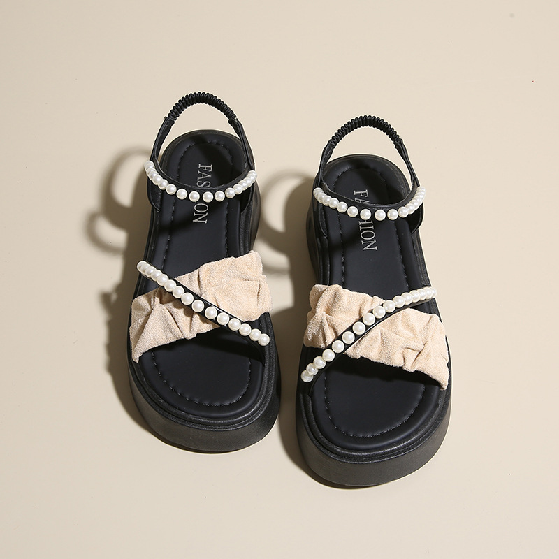 Ddmysports Black For Women New Summer Size Large Casual Shoes Soft Sole Non Slip Roman Elastic Band Sandals Outdoor Shoes