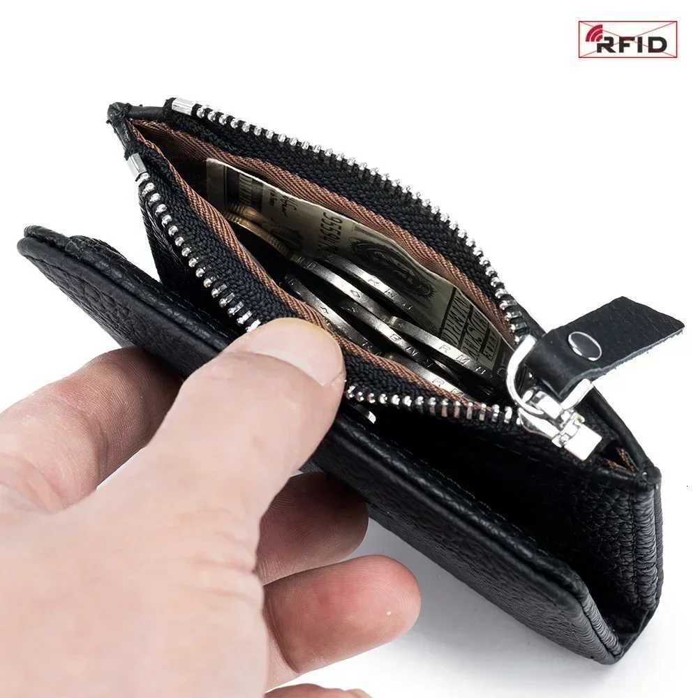 Men Women Earphone Pouch Genuine Leather RFID Short Wallets Card Holder Bag Portable Cowhide Small Zipper Money Coin Purse for Z250725