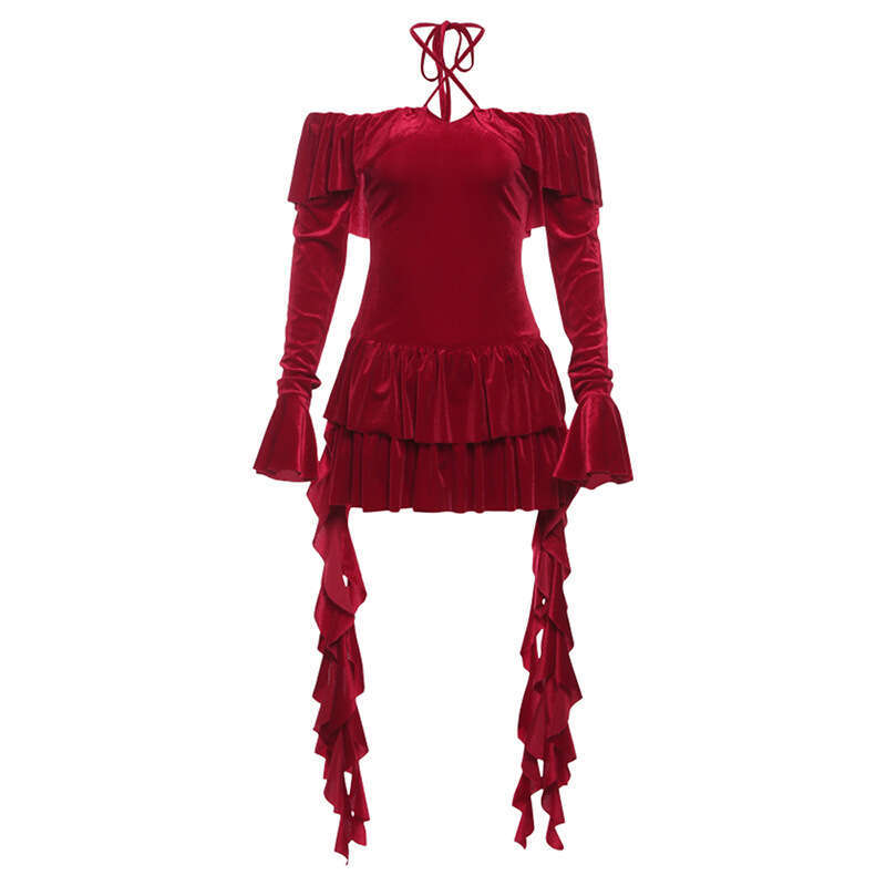 2024 Autumn New Women's Solid Color Slim Fashion Off-Shoulder Long Sleeve Backless Dress b38