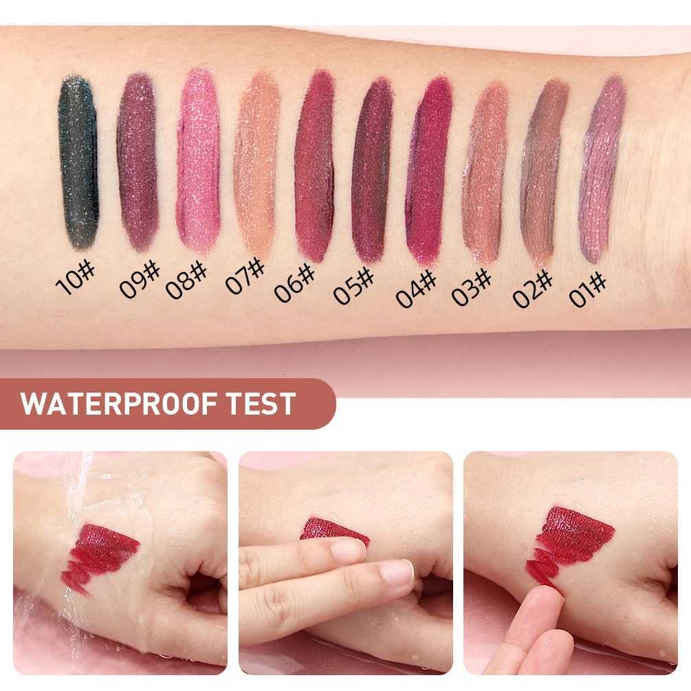 QIBEST Waterproof Diamond Shimmer Glitter Lipgloss Matte Liquid Lipstick Shiny Pearl Lip Glaze Long Lasting LipTint Women MakeupXJ250724
