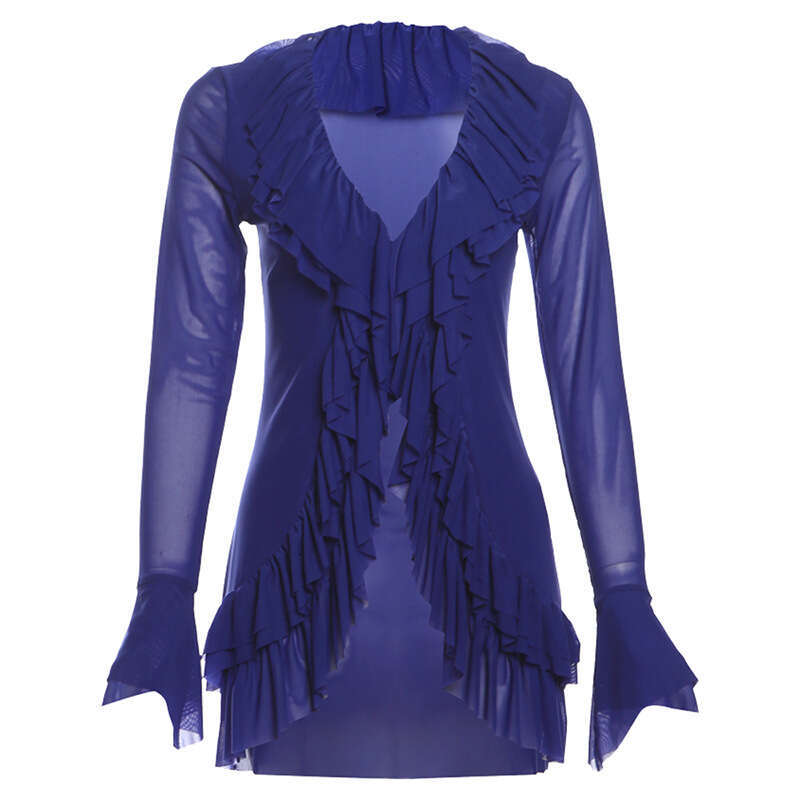 INS Style 2024 Autumn New Women's Solid Color Slim Street Fashion V-Neck Long Sleeve Sheer Top a1d