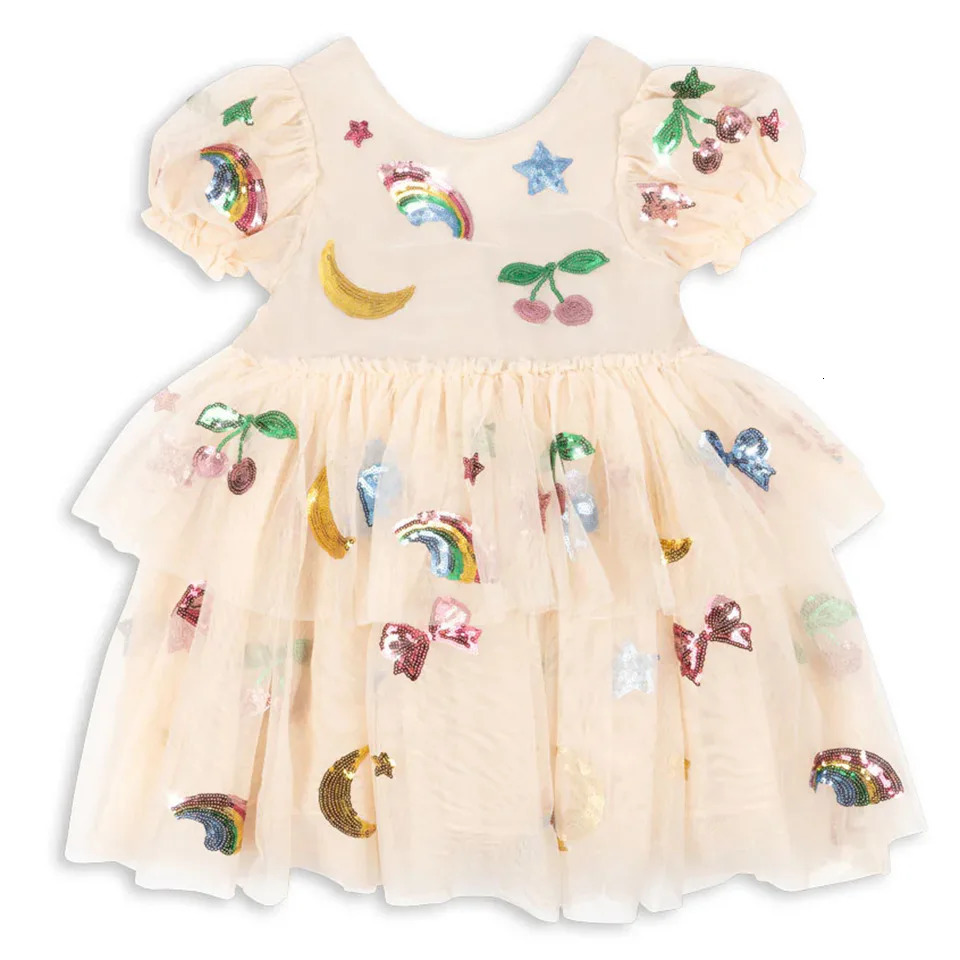 19Y Konges Slojd SS Baby Girls Sequins Mesh Princess Dress Childrens Clothing Cartoon Party Dresses Kids Skirts Vestidos 250725
