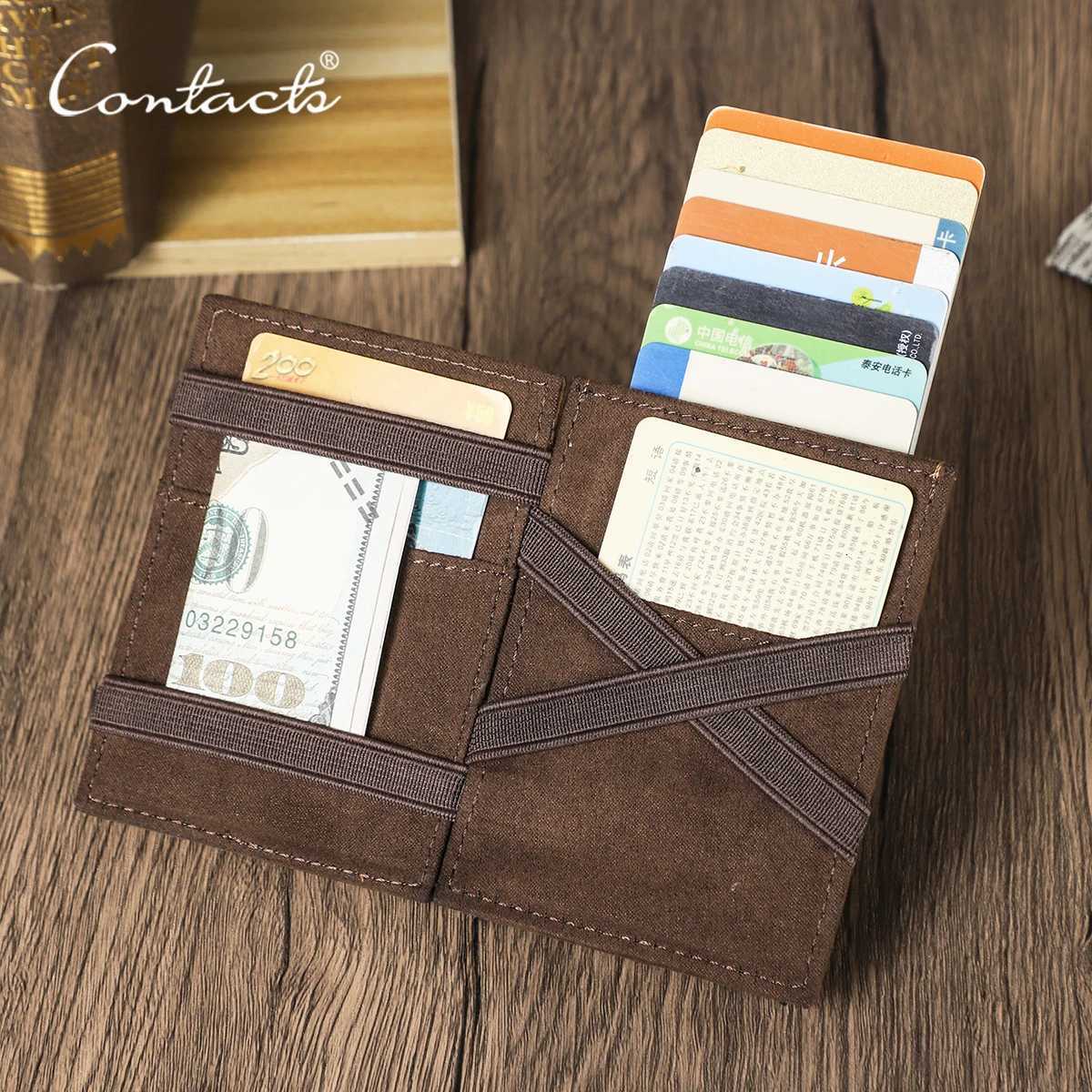 CONTACTS Genuine Leather Magic Wallets for Men RFID Holder Metal Slim Pop Up Minimalist Men Wallets Money Bag Purse Z250725