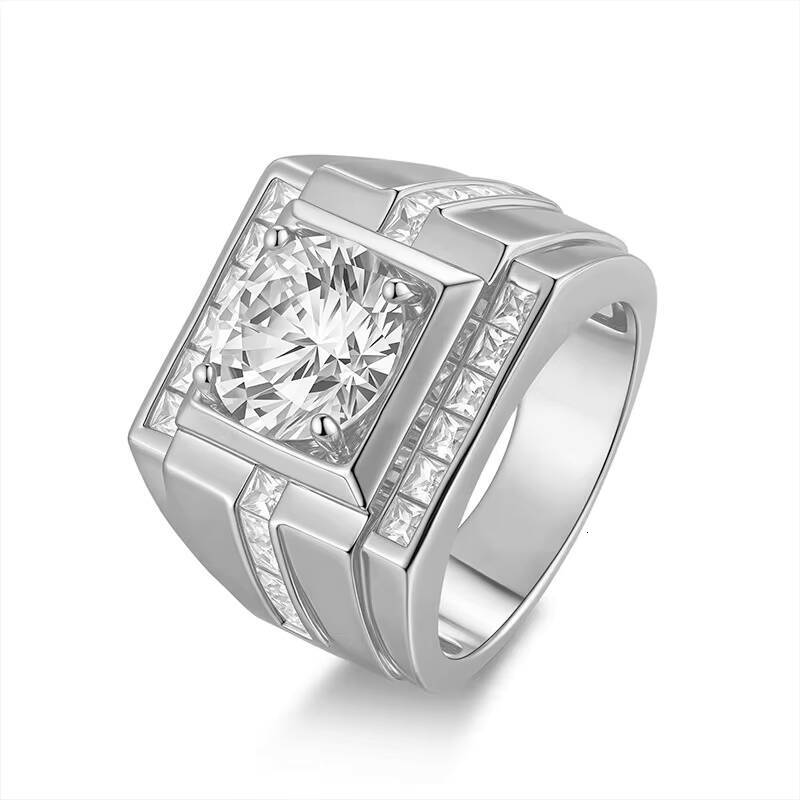 Mens Moissanite Ring 925 Silver Plated with White Golden Finish No Fade High Quality Gemstone Jewelry