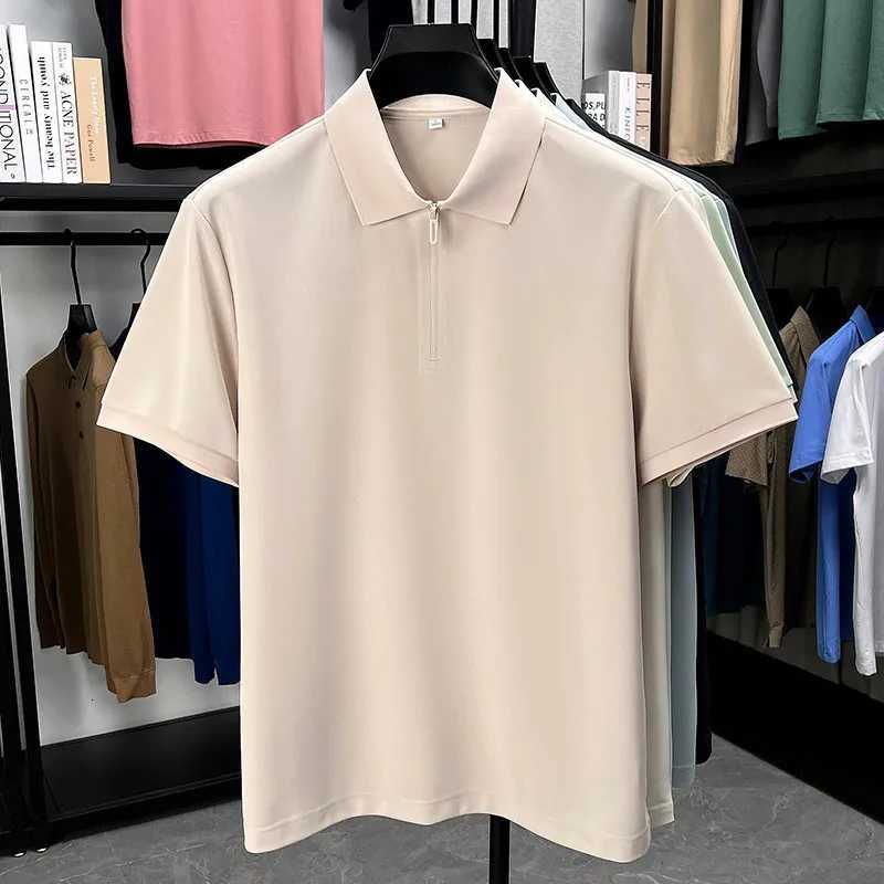 Mens Half-Zip Polo Shirt Light Beige Breathable Casual Slim Fit Stretch Cotton Classic Collar Business Casual Tops XJ250725