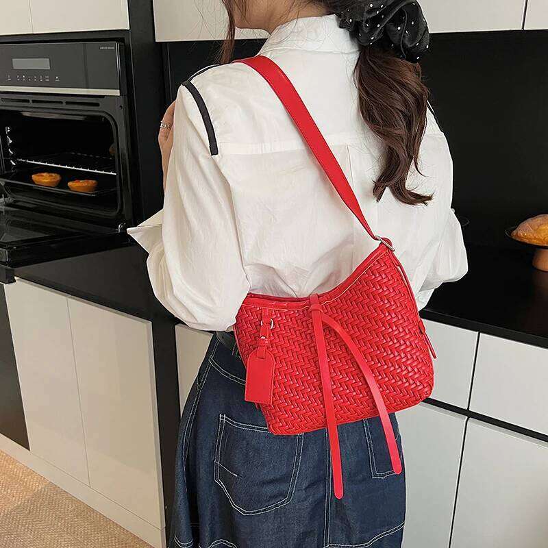 PU Material Women Woven Single Shoulder Crossbody Handbag Designer Classic Elegant Commute All-match Bag