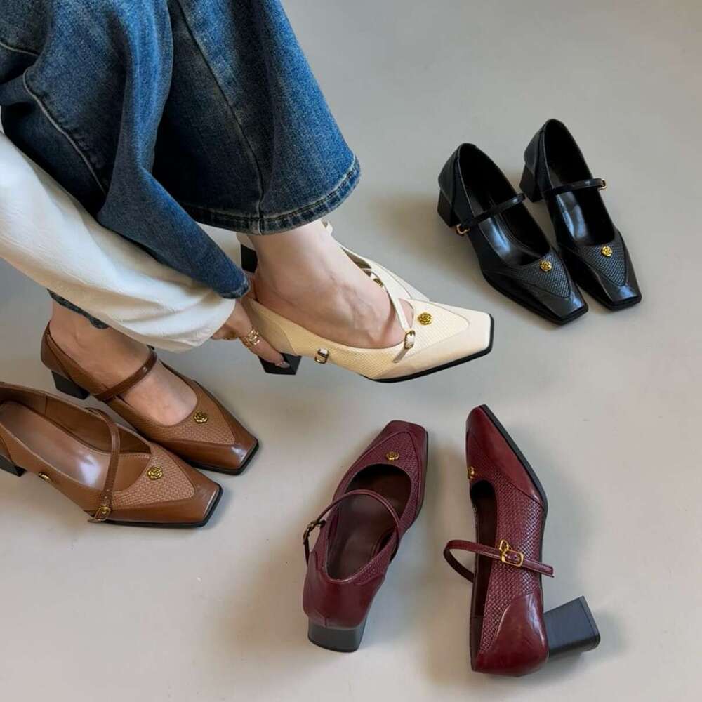 Camellia Single Women, Chunky Heel, Comfortable, Korean Style, Niche High Heels, Woven, High-End Feel, Versatile Shoes for Women