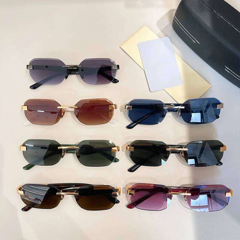 Men's Light Tortoise Gold Boundless Sunglasses 2025 Trendy Original Hand Craft Rimless Acetate Solar Glasses for Male