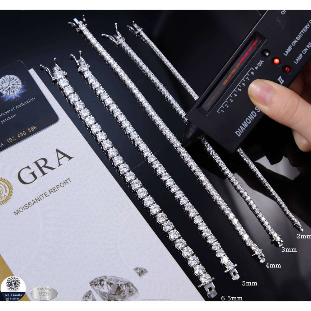 4 mm Pass Tester S Sterling Hiphop Jewelry Moissanite Dia Tennis Chain Necklaces