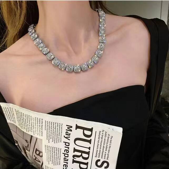 Qianjian Jewelry Custom Hip Hop Ice Out Moissanite Tennis Necklace Gold Plated Sterling Sliver 925 Outstanding Tennis Chain