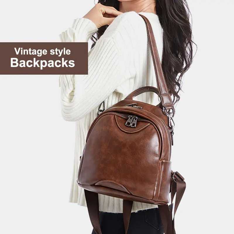 Vintage Wens Backpack High Quality Fi Travel Backpacks PU Leather Luxury Wen Shoulder Bag Large Capacity Handbags Y250724