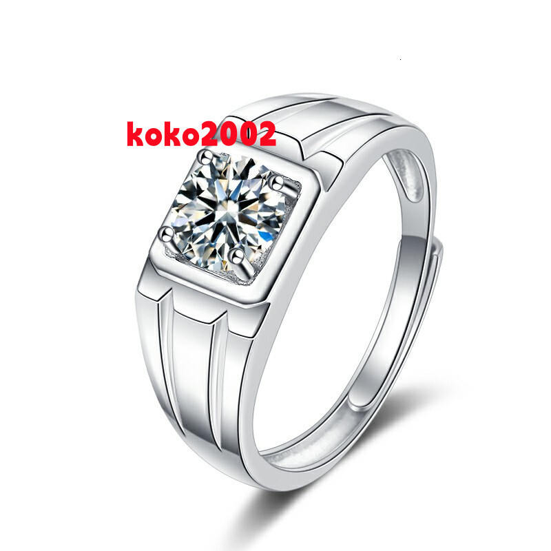 Fine Jewelry Classic 1CT VVs1 Moissanite Synthetic Diamond Heavy S925 Sterling Silver Men Adjustable Rings of Gifts