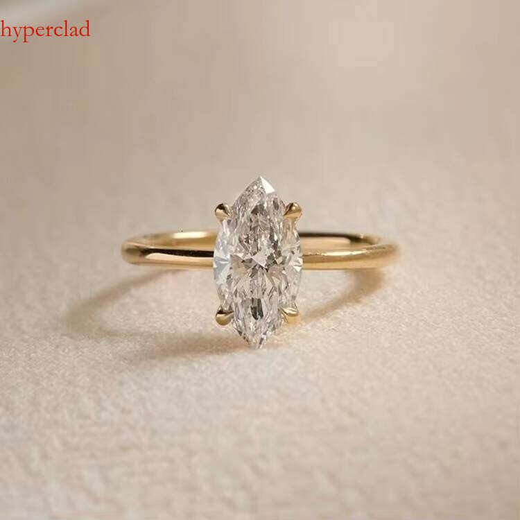 14K Yellow Gold Rind 6x12MM Marquise Shape D Color Moissanite 2CT Dia Anniversary Wedding Ring
