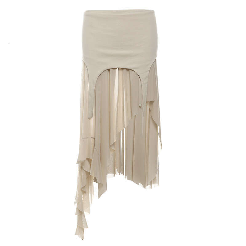 2024 Summer New Women's Solid Color Slim Fit Street Fashion High Waist Irregular Skirt 9e9