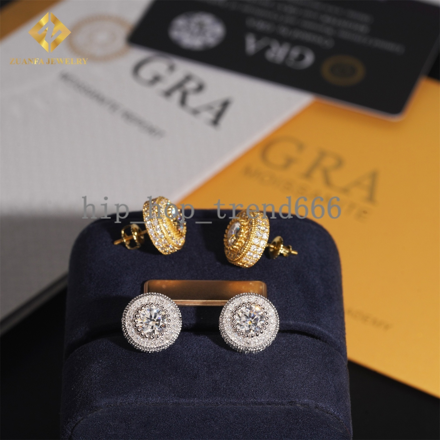 24h Shipping Halo Moissanite Earring Rapper Jewelry Round Cluster Stud Earring Solid 925 Silver VVS Moissanite Iced Out Earrings