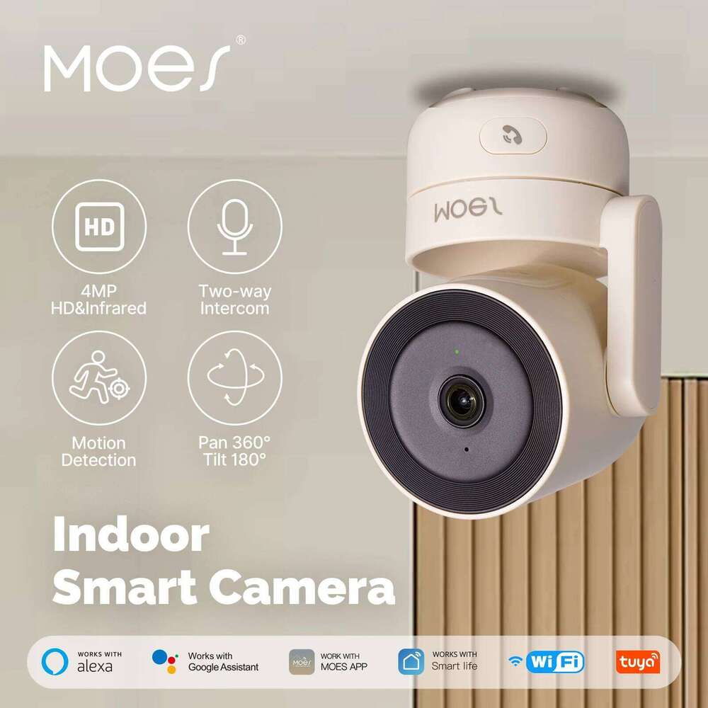 Moestuya Wifi Smart Home Security Camera, Indoor Pan/Tilt 4Mp Hd, Night Vision, Motion Sound Detection, Panoramic Patrol Monitor