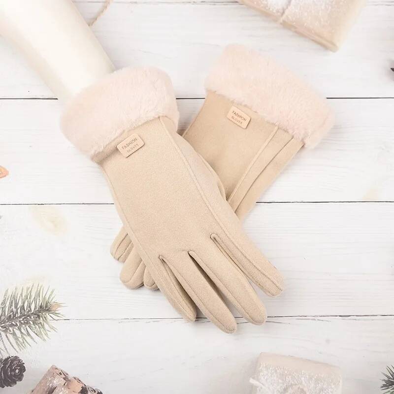 New Fashion Autumn Winter Cute Furry Warm Mitts Full Finger Mittens Women Outdoor Sport Female Gloves Screen ddmythur