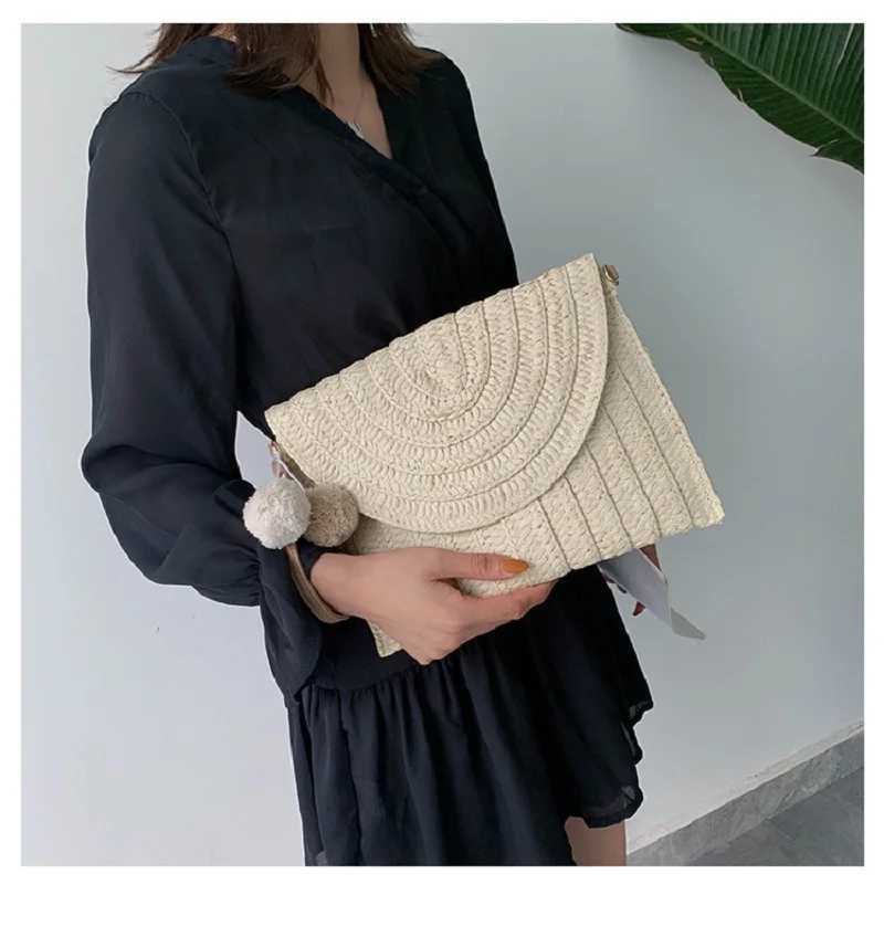 Corn Husk Weave Dinner Clutch Bag Womens Fashion Simple Solid Straw Large Purse Woman Summer Casual Va ion Ladies Wallet 2025 Z250725