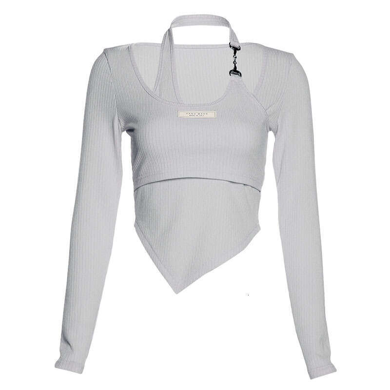 Trendy 2023 Autumn Winter New Women's Sexy Slim Cropped Fashion Patchwork Long Sleeve T-Shirt a94