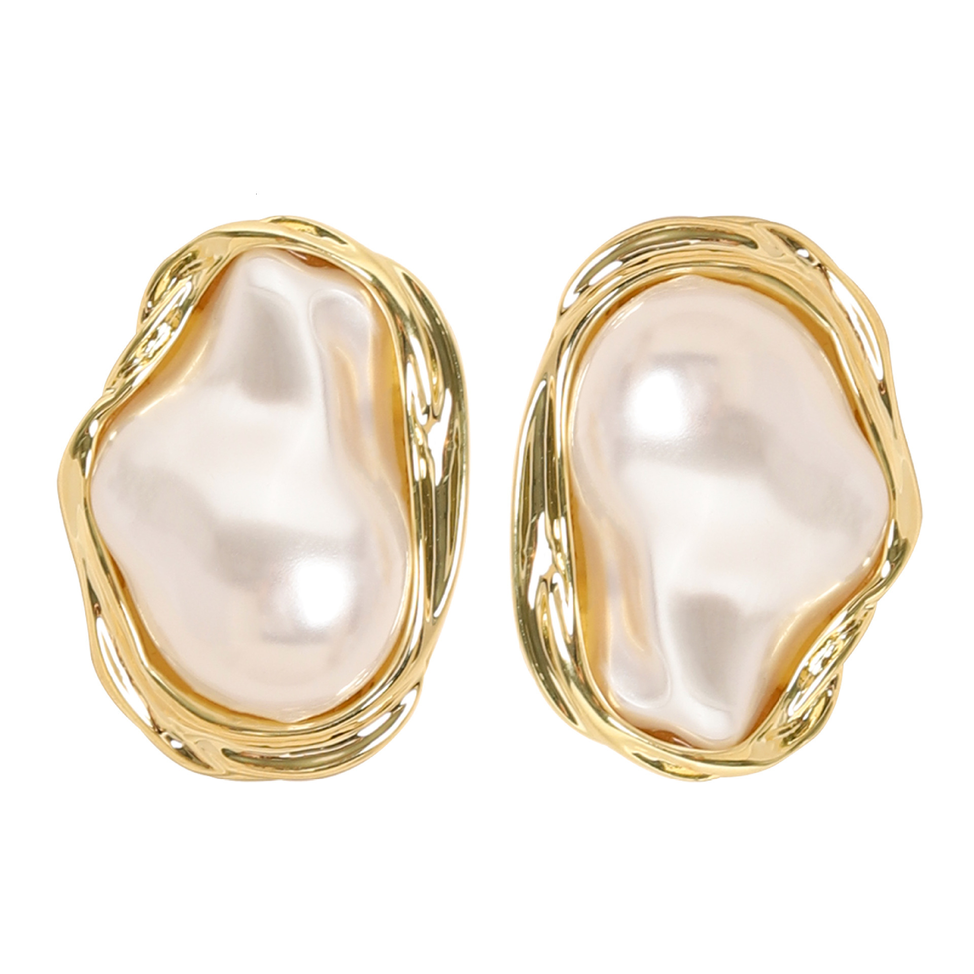 Fashionable Exquisite Design Baroque Irregular Pearl Stud Earrings for Women with a Sense of and Sier Needle Ear Jewelry